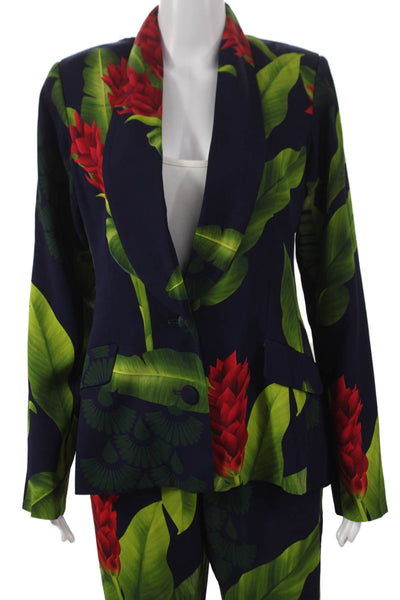 Americae Womens Floral Viscose Pantsuit Buttoned Long Sleeve Multicolor Size L