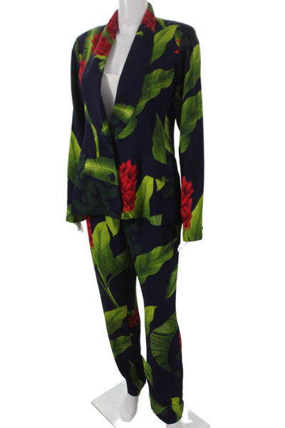 Americae Womens Floral Viscose Pantsuit Buttoned Long Sleeve Multicolor Size L