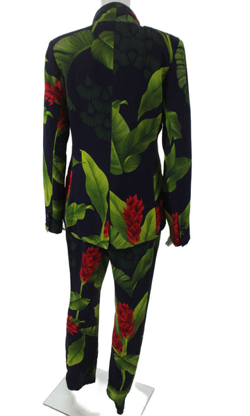 Americae Womens Floral Viscose Pantsuit Buttoned Long Sleeve Multicolor Size L
