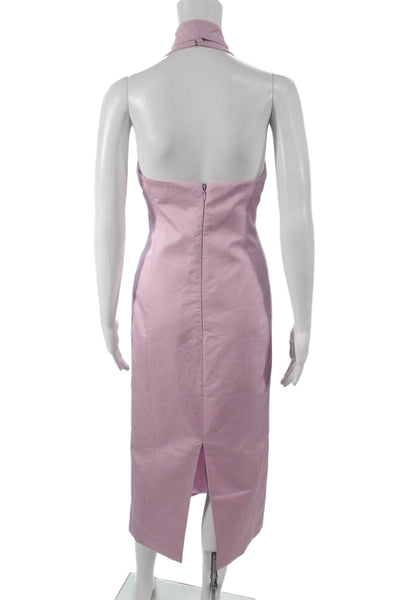 Meshki Women Sheath Dress Halter Sleeveless Pink Cotton Mid-Calf Button Size S