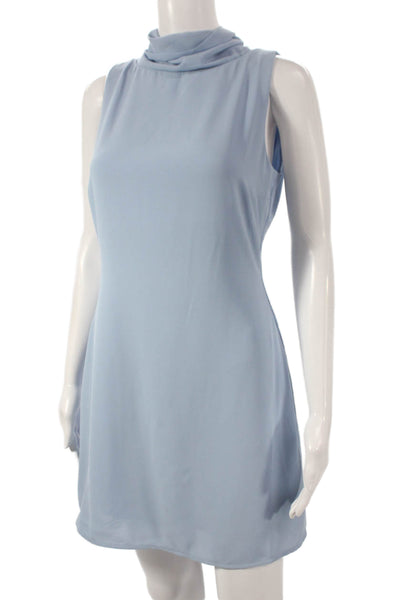 Meshki Womens Mini Dress Blue Cowl Neck Sleeveless Zip Size S
