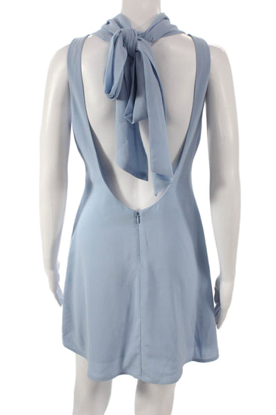 Meshki Womens Mini Dress Blue Cowl Neck Sleeveless Zip Size S