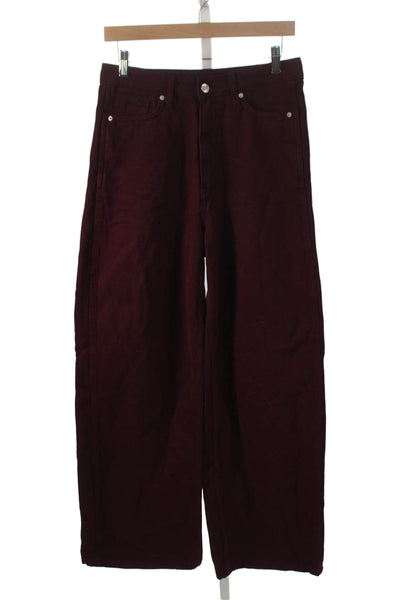 MNG Women Wide-Leg Jeans Red Mid Rise Cotton Inseam 30 Size 6