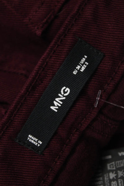 MNG Women Wide-Leg Jeans Red Mid Rise Cotton Inseam 30 Size 6