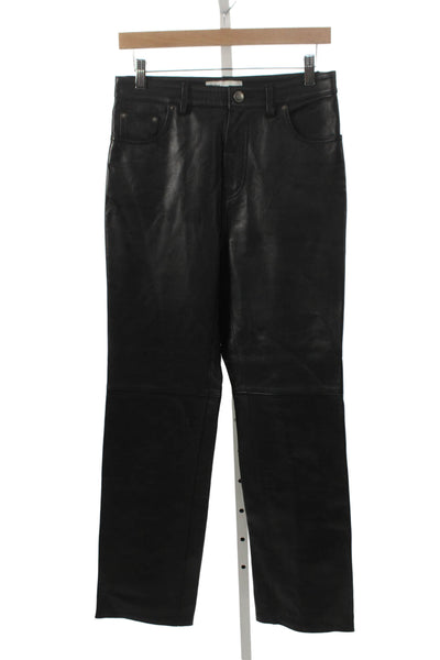 Zara Women Black Leather Dress Pants Button Size 4