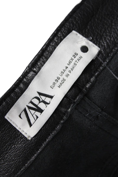 Zara Women Black Leather Dress Pants Button Size 4