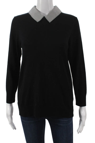 J Crew Women Collared Merino Wool Pullover Black Long Sleeve Size M