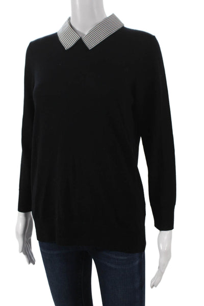 J Crew Women Collared Merino Wool Pullover Black Long Sleeve Size M