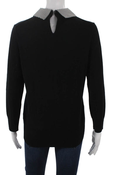 J Crew Women Collared Merino Wool Pullover Black Long Sleeve Size M
