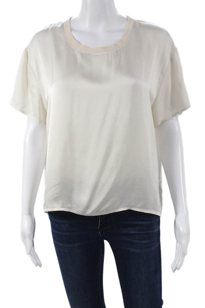 Perfect White Tee Women Basic Ivory Viscose Crew Neck T-Shirt Size M