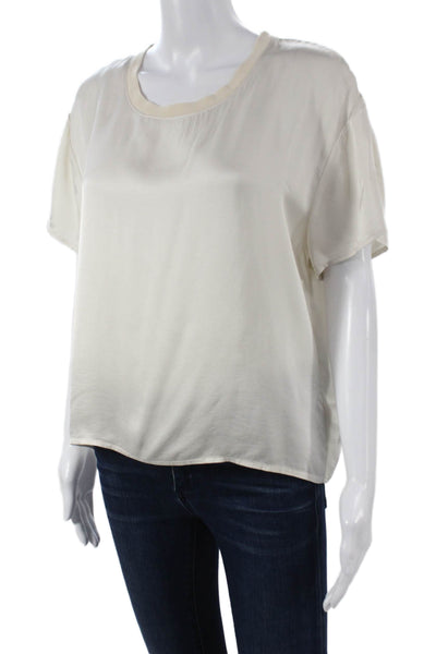 Perfect White Tee Women Basic Ivory Viscose Crew Neck T-Shirt Size M