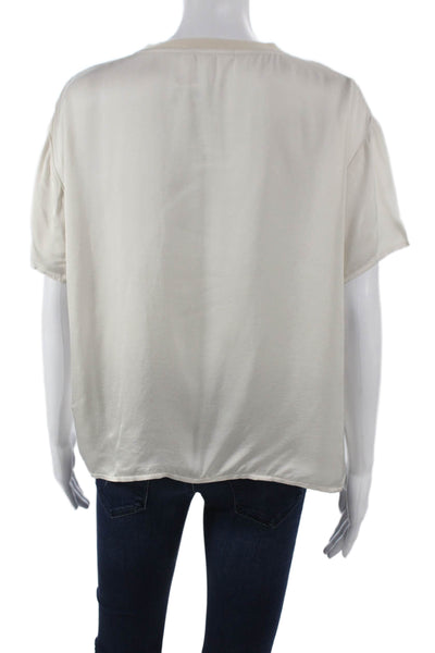 Perfect White Tee Women Basic Ivory Viscose Crew Neck T-Shirt Size M