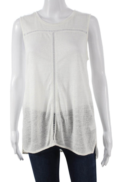 Vince Womens Tunic Tank Linen White Sleeveless Round Neck Petites Size S