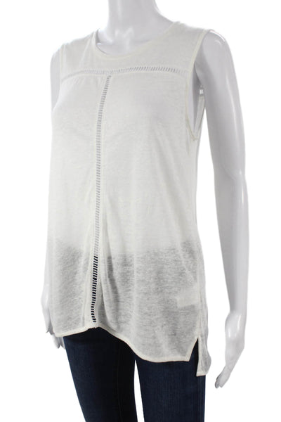 Vince Womens Tunic Tank Linen White Sleeveless Round Neck Petites Size S