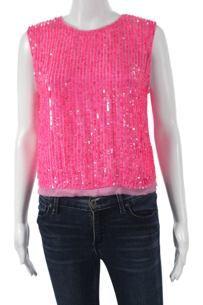 Velvet Womens Pink Striped Viscose Tank Round Neck Button Size S