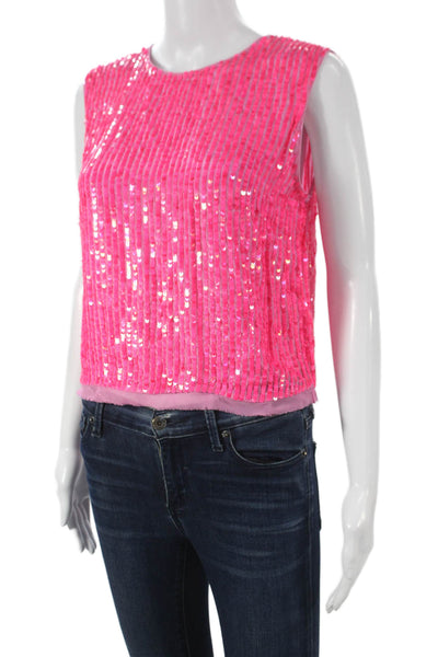 Velvet Womens Pink Striped Viscose Tank Round Neck Button Size S