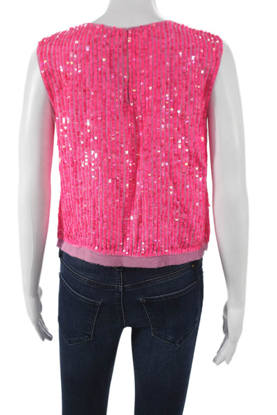 Velvet Womens Pink Striped Viscose Tank Round Neck Button Size S