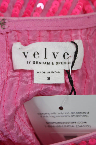 Velvet Womens Pink Striped Viscose Tank Round Neck Button Size S