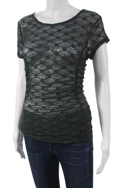 Intimately Free People Womens Floral Scoop Neck Short Sleeve Blouse Size M