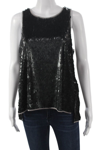 27 Miles Women Basic Black Sleeveless Round Neck Button Tank Size S