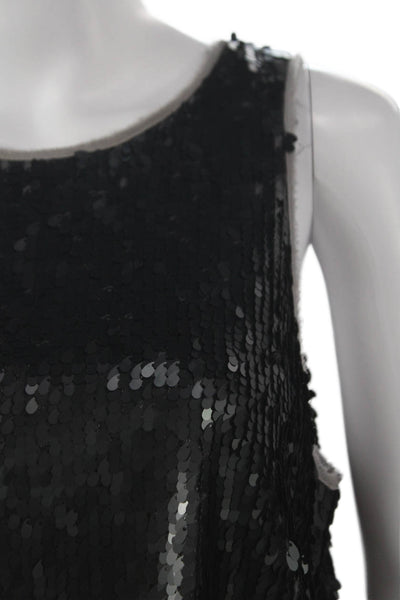 27 Miles Women Basic Black Sleeveless Round Neck Button Tank Size S