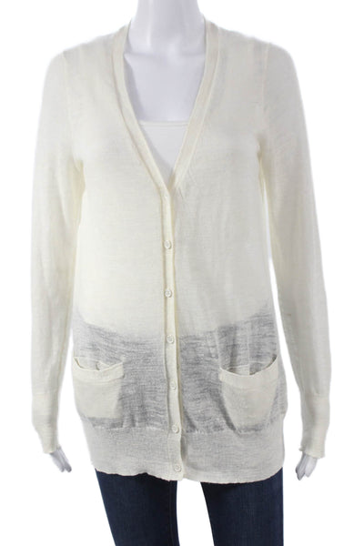 J Crew Womens V Neck White Linen Blend Cardigan Long Sleeve Size S
