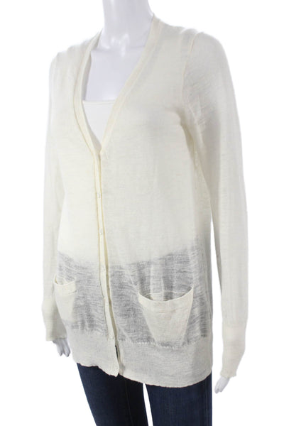 J Crew Womens V Neck White Linen Blend Cardigan Long Sleeve Size S