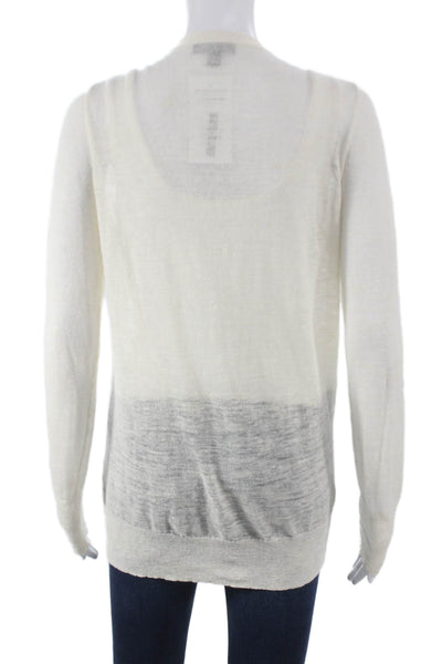 J Crew Womens V Neck White Linen Blend Cardigan Long Sleeve Size S