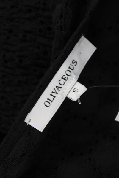 Olivaceous Womens Cropped V-Neck Black Cotton Longsleeve Geometric Blouse Size S