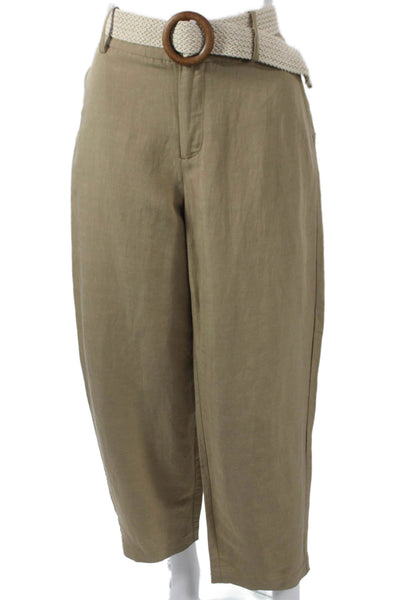 Zara Womens Cropped Brown Viscose Pants Zip Size S