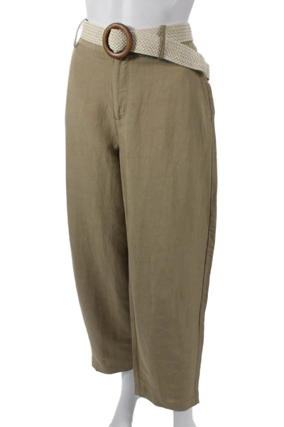 Zara Womens Cropped Brown Viscose Pants Zip Size S