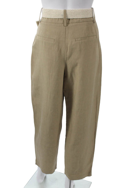 Zara Womens Cropped Brown Viscose Pants Zip Size S