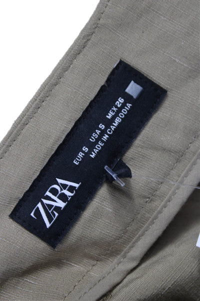 Zara Womens Cropped Brown Viscose Pants Zip Size S