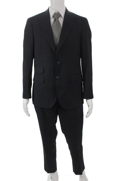 San Remo Mens 2 Piece Suit Black Wool Buttoned Solid Size 42 Short