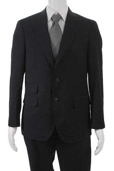 San Remo Mens 2 Piece Suit Black Wool Buttoned Solid Size 42 Short