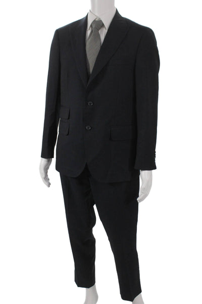 San Remo Mens 2 Piece Suit Black Wool Buttoned Solid Size 42 Short