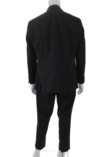 San Remo Mens 2 Piece Suit Black Wool Buttoned Solid Size 42 Short