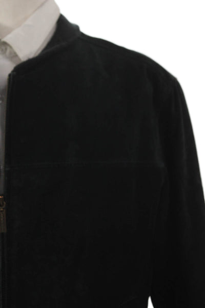 John Ashford Mens Leather Bomber Jacket Black Zip Solid Fall Size M
