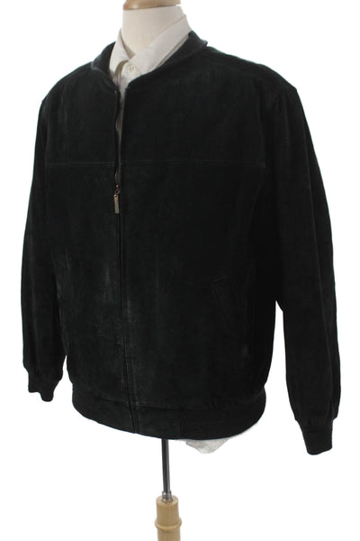 John Ashford Mens Leather Bomber Jacket Black Zip Solid Fall Size M