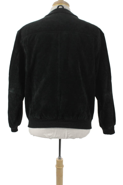 John Ashford Mens Leather Bomber Jacket Black Zip Solid Fall Size M
