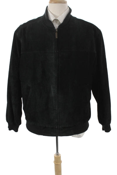 John Ashford Mens Leather Bomber Jacket Black Zip Solid Fall Size M