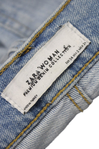 Zara Woman Womens Boyfriend Jeans Blue Mid Rise Cotton Size 2