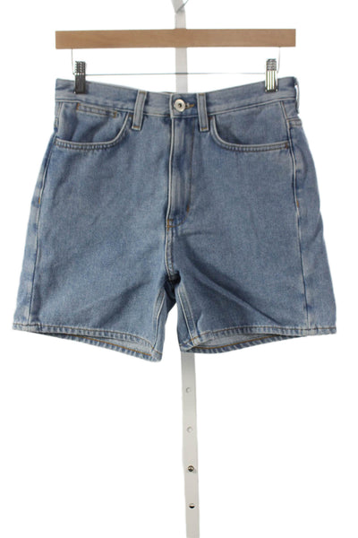COS Womens Mom Shorts Blue Cotton Blend Button Solid Spring Size 34