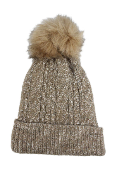 Hat Attack Unisex Adults Knit Pom Pom Beanie Hat Brown