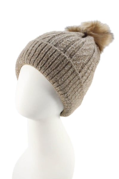 Hat Attack Unisex Adults Knit Pom Pom Beanie Hat Brown