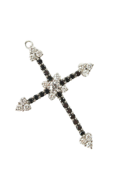 Leo Pizzo Womens 18K W Gold Colorless + Blue Diamond Cross Pendant 1.7" 6.3g