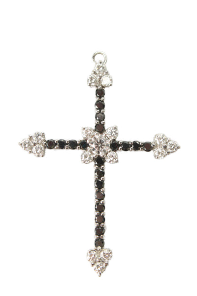 Leo Pizzo Womens 18K W Gold Colorless + Blue Diamond Cross Pendant 1.7" 6.3g