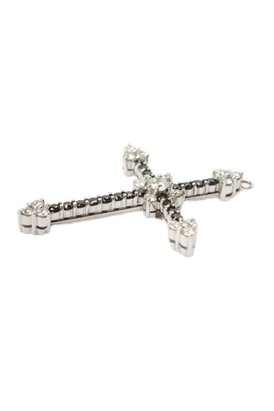 Leo Pizzo Womens 18K W Gold Colorless + Blue Diamond Cross Pendant 1.7" 6.3g