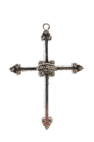 Leo Pizzo Womens 18K W Gold Colorless + Blue Diamond Cross Pendant 1.7" 6.3g