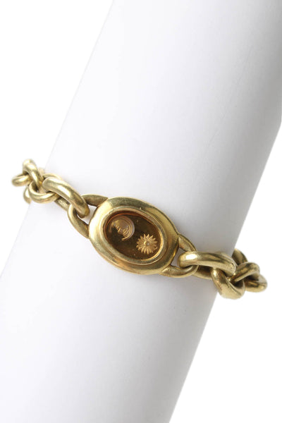 KIESELSTEIN-CORD Womens 18K Gold Toggle Bracelet Intaglio Moon Sun Crystal 95g